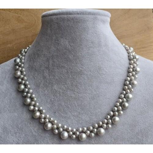 Real Pearl Jewellery,Statement Necklace,16 inches AA 5-9MM Gray Color Freshwater Pearl Necklace,Bridesmaid Gift,Women Necklace