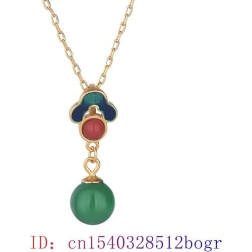 Green Jade Bead Pendant Necklace 925 Silver Gemstone Zircon Chinese Gifts Women Jewelry Crystal Chalcedony Natural Amulet Charm