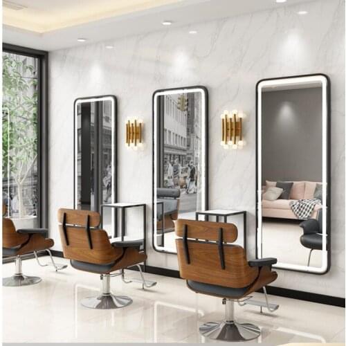 Barber shop mirror online celebrity hairdressing makeup mirror hair salon special tide wall simple LED haircut mirror with light