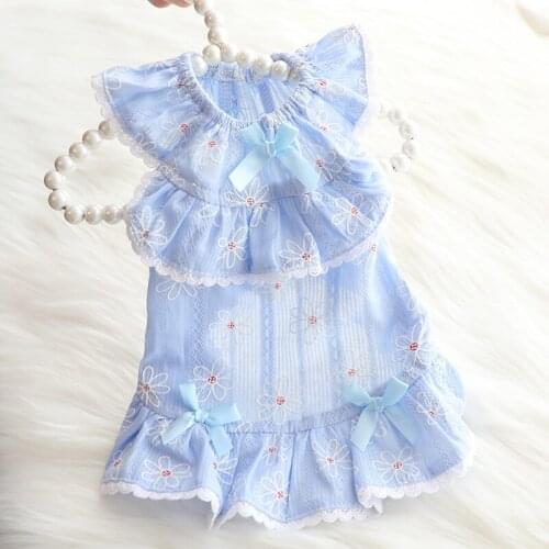 Flowers Dress Pet Dog Clothes Thin Clothing Dogs Super Small Costume Cute Cotton Chihuahua Soft Print Summer Blue Girl Mascotas