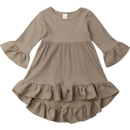 Baby Girls Dresses Toddler Kids Solid Ruffled Casual Princess Dresses for Girl New Autumn Long Sleeve Loose Clothes robe fille