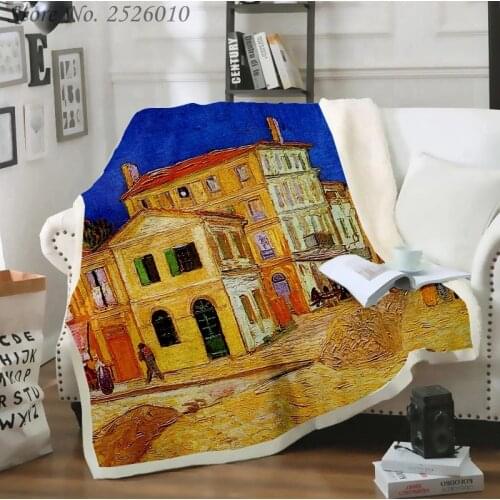 Throw Blanket Van Gogh Oil Painting 3D Velvet Plush Blanket Bedspread for Kids Girls Sherpa Blanket Couch Quilt Cover Travel 04