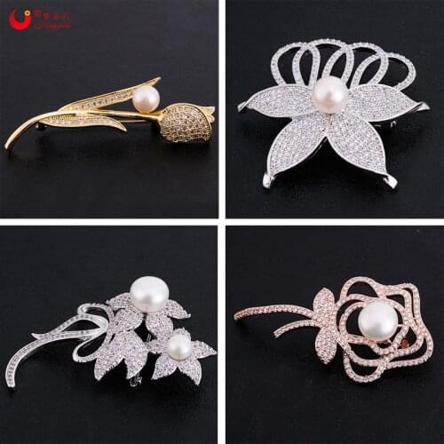 Hot Exquisite Enamel Pins Cherry Broshes Flower Freshwater Pearl Brooch Zircon Brooches for Women Wedding Jewelry Christmas Gift