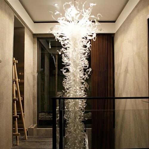 Amazing Clear Big House Staircase Modern Glossy Fancy Lighting Hand Blown Art Glass Chandelier