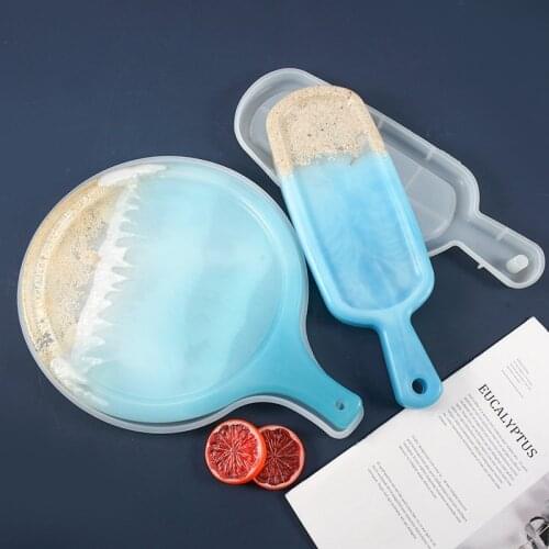 Diy Crystal Epoxy Mold 6 Mirror Rectangle Square with Handle Coaster Table Tray Resin Silicone Model