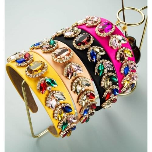 Luxury Baroque Full Rhinestone Headbands Boutique Hair Accessories Womens Color Rhinestone Wide Side Hairband Fashion Hair Hoop