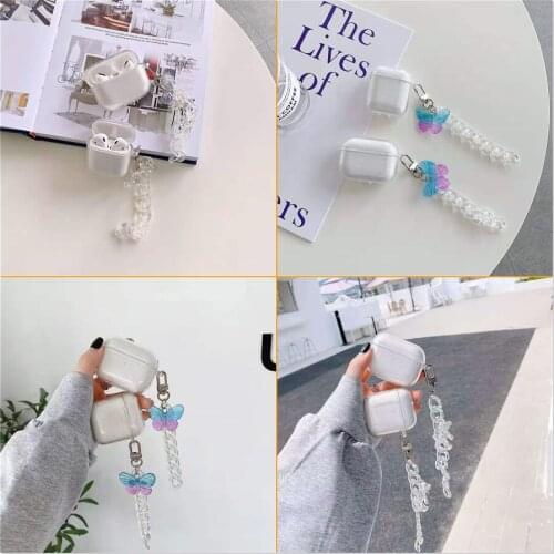 Cute Butterfly Bracelet Cover for AirPods Pro Wireless Bluetooth Earphone Case for AirPods 1 2 Cover with Crystal Bear Key Ring