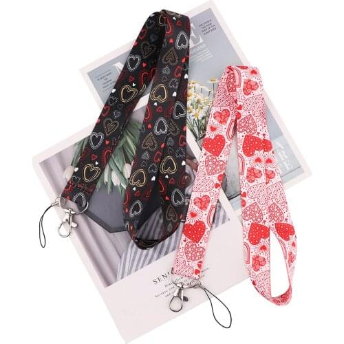 PC3291 Heart Love Lanyards Id Badge Holder Keychain ID Card Pass Gym Badge Holder Lanyard Key Holder Couple Gifts