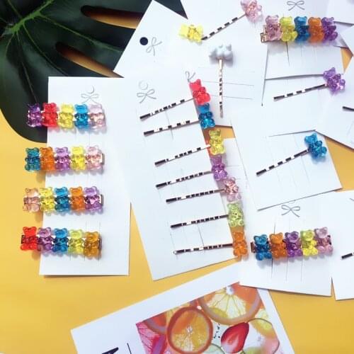 Handmade Macarons Cute Colors Transparent Cartoon Bear Hairpins Women Girls Daily Children Barrette Jewelry Party Gift