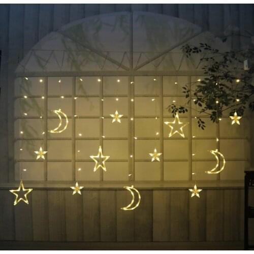 Star Solar Lights Outdoor Powered Curtain Window Led String Lights Twinkle Moon Fairy Lights Home Christmas Holiday