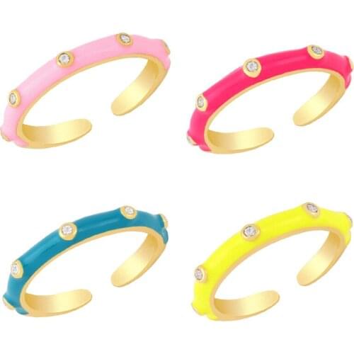 Enamel Dripping Oil Adjustable Opening CZ Ring For Women Wedding Engagement Jewelry Trendy Colorful Stackable Zircon Finger Ring