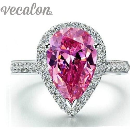 Vecalon fashion ring Pear cut 4ct 5A Zircon cz Engagement wedding Band ring for women 925 Sterling Silver Female Finger ring