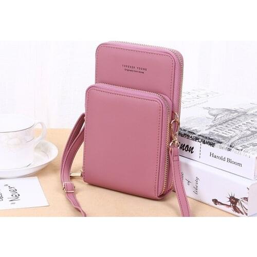 1 PCS Cute girl mobile phone bag PU leather bag convenient shoulder bag beautiful lady handbag mobile phone bag double zipper