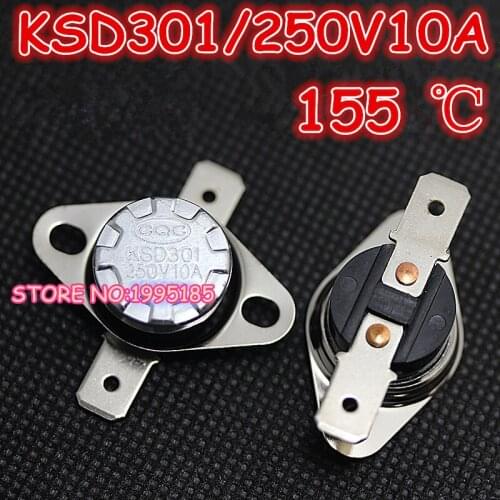 10Pcs/Lot KSD301 155 Degrees Celsius 155 C Normal Close NC Temperature Controlled Switch Thermostat 250V 10A
