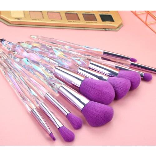 10Pcs Faux Crystal Transparent Diamond Fan-shaped Brushes Women Makeup Tools Set