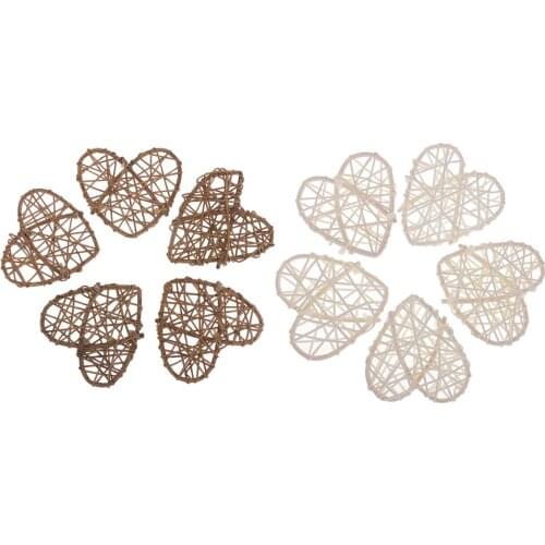 10Pcs Novelty Hollow Heart Shape Rattan Wicker Balls Home Party Ornament Decoration