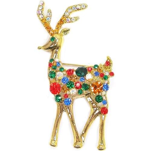 12pcs/lot Wholesale Fashion Brooch Colorful Crystal Rhinestone Sika Deer Pin brooches Jewelry gift C102211