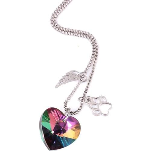 12Pcs/lot Multicolor Angel Wings Dog Paw Love Heart Pendant for Women Crystal Statement Necklace