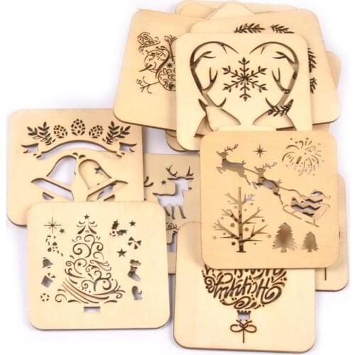 2Pcs Natural Mixed Pattern Wooden Pendants Santa Claus Wood Slices Xmas Tree Embellishment Christmas Party DIY Home Decor Gifts