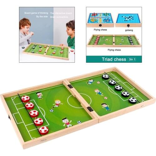 3 in 1 Wooden Board Games Toys Fast Sling Puck Game Desktop Battle Ice Hockey Game Foosball Board Game, Flying Chess, Gobang