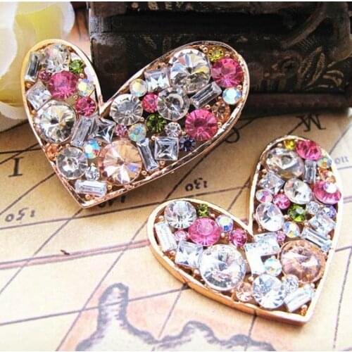 6pcs per lot 5cm*4cm Alloy Gold Colour Crystal Heart Cell Phone DIY Alloy Decoration YC0042