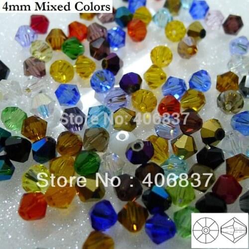 Free Shipping! 720pcs/Lot, Chinese Top Quality 4mm Mixed Colors Crystal Bicone Beads