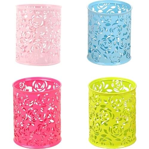 C1FB Creative Colorful Pen Holder Round Grid Metal Multifunctional Desktop Office Supplies Storage Decoration for Office