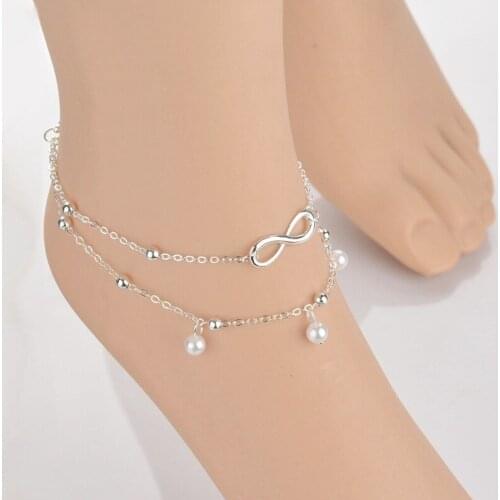 Ankle Chain Beads Eight Characters Anklets for Women Summer Beach Barefoot Sandals Bracelet Ankle on The Leg Female Anklets