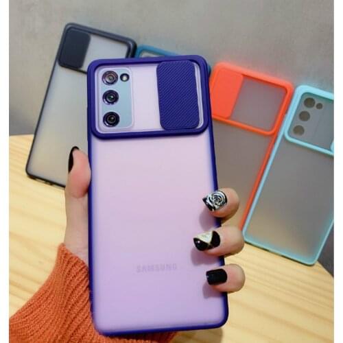 For samsung A12 S21 S20 FE 5G Slide Camera Lens Protection Phone Case for a12 Note 20 S21 Ultlra S20 fe Translucent Back Cover