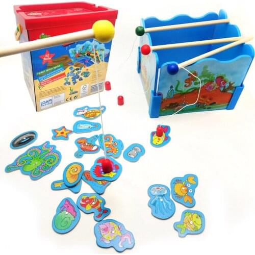 Wooden magnetic childrens kitten fishing toy pool set 1-3 years children and men and women baby puzzle cognition