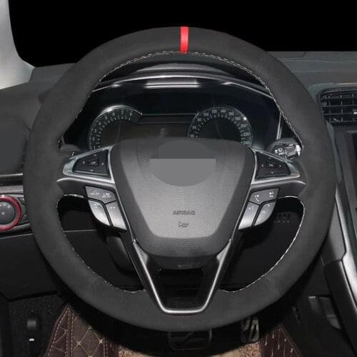 DIY Black Suede Leather Hand Stitched Artificial Car Steering Wheel Cover For Ford Mondeo Fusion 2013-2019 EDGE 2015-2019