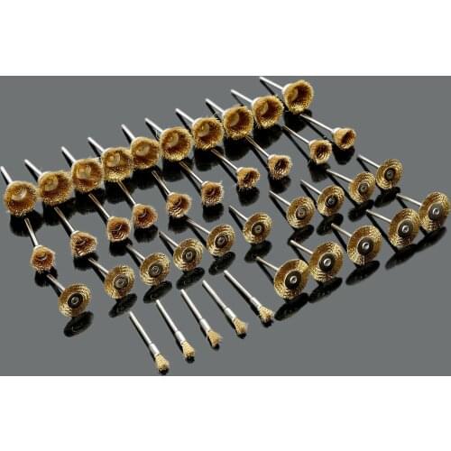 40Pcs 5/15/22/25mm Brass Wire Wheel Brushes Abrasive Head Kit for Metal Surface Polishing Buffing Grinding Deburring Rotary Tool