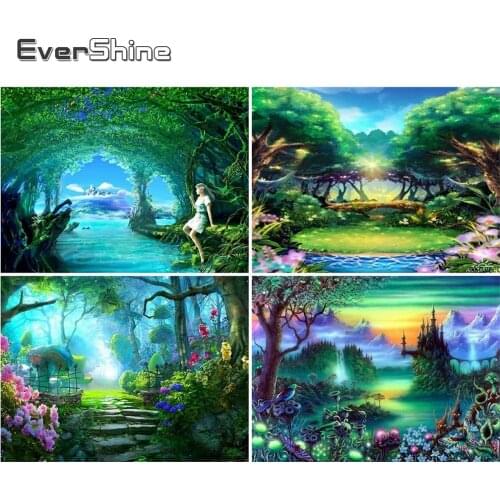Evershine Diamond Embroidery Full Set Landscape Tree Diamond Painting Cross Stitch Kit Scenery Diamond Mosaic Bead Wall Sticker