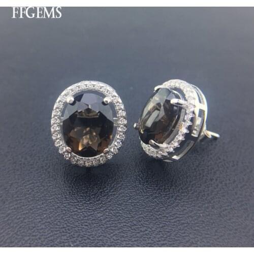 FFGems Elegant 925 Silver Sterling Natural Smoky Quartz Earring Fine Jewelry For Women Wedding Party Gift Wholesale