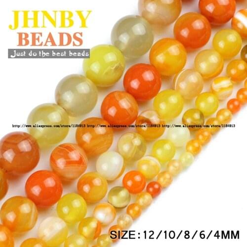 JHNBY Orange Stripe beads Natural banded carnelian Stone Onyx Round Loose beads 4/6/8/10/12MM Jewelry bracelet accessories DIY