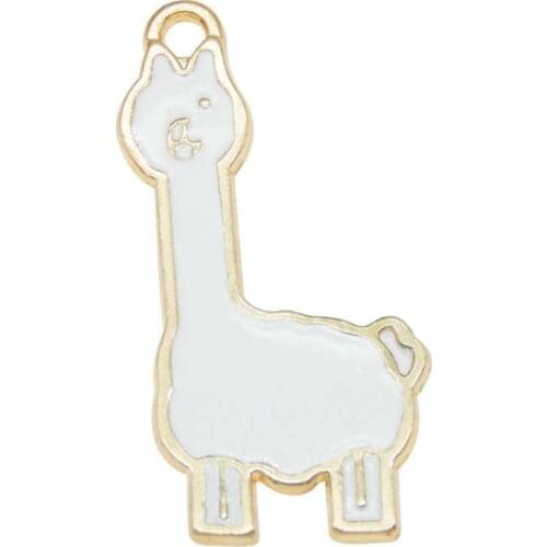 Julie Wang 5PCS Enamel White Alpaca Charms Animal Gold Tone Alloy Earrings Bracelet Jewelry Making Accessory