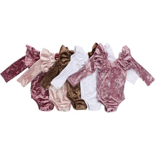 Kaiya Angel Newborn Baby Backless Romper Long Sleeve Spring Autumn Winter Girls Velvet Jumpsuit Baby Party Ruffle Outfits