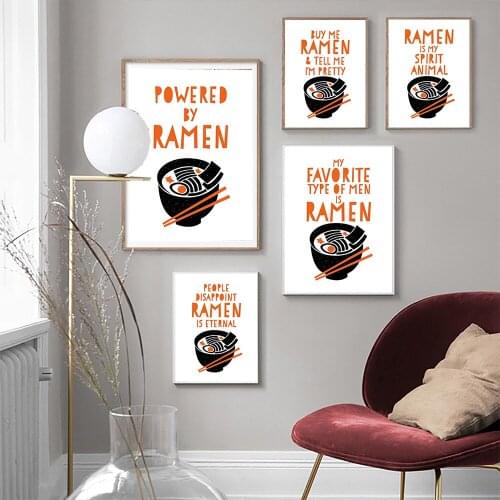 Japanese Style Cartoon Noodle Canvas Art Painting Funny Kitchen Decoration Wall Picture Soup Food Posters and Prints for Kids