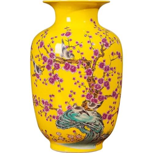 Jingdezhen ceramic yellow vase decoration new Chinese classical living room TV cabinet home decoration flower arranging vase