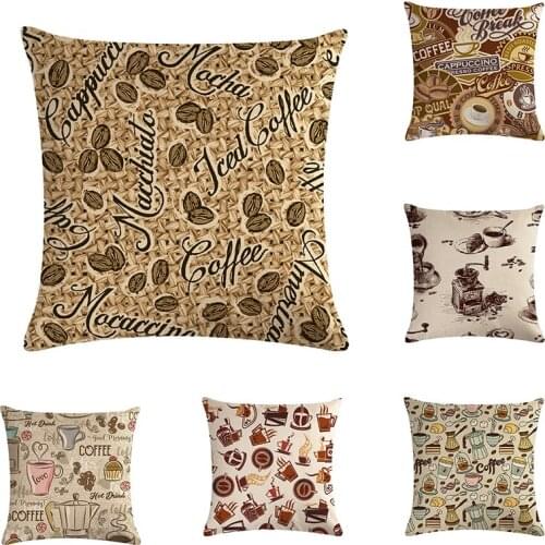 Coffee Pattern Pillowcase Print Pillow Covers Cotton Linen Cushion Covers for Sofa Car Cushion Home Decor Coussin ZY882