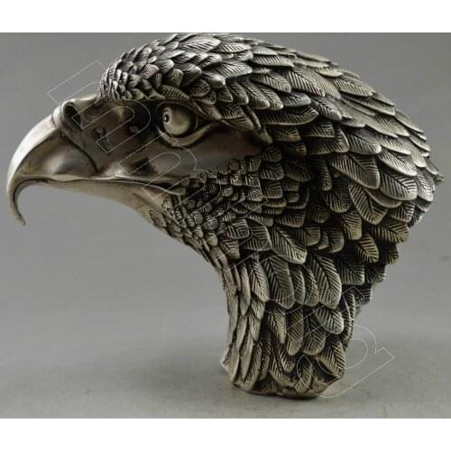 Collectible Decorated Old Handwork Tibet Silver Carve Big Eagle Head Statue copper tools Brass Bronze