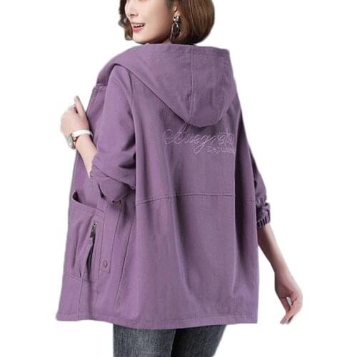 4XL Plus Size Women Jacket Double Layer Windbreaker Coat 2021 Spring Fall Hooded Letter Embroidery Tops Female Casual Outwear 01