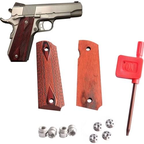MAGORUI 1911 Hand Grips Anti-slip DIY Checkered Red Diamond Wood Grips With Allen Screws & SS Grip Screws Bushings