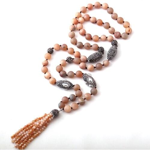 Fashion Natural Druzy Beads Knotted Halsband Handmake Stones Crystal Tassel Necklace For Women