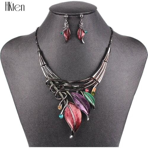 MS20687 Fashion Jewelry Sets Gunmetal Plated Leaf Design Purple/Brown Color High Quality Free Shipping