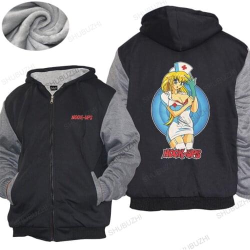 Homme hoodies winter men thick hoody Neu Vintage Hook Ups Nurse Anime Skateboard Logo thick hoody brand Fleece hoody jacket