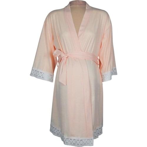 Pregnant Women Maternity 3/4 Sleeve Lace Trim Bandage Nightgown Maternity Robe new