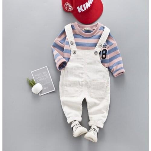Toddler Outfits Baby Boys Girls Casual Overalls Sets Childrens Clothing Suit Kids Boys Suspender Pants+striped T Shirt 2pcs Set