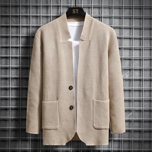 2021 Autumn Korean Slim Fit Mens Single-breasted Sweaters Mens Cardigan Knitted Sweatercoats Solid Jacket Male M-3XL K916