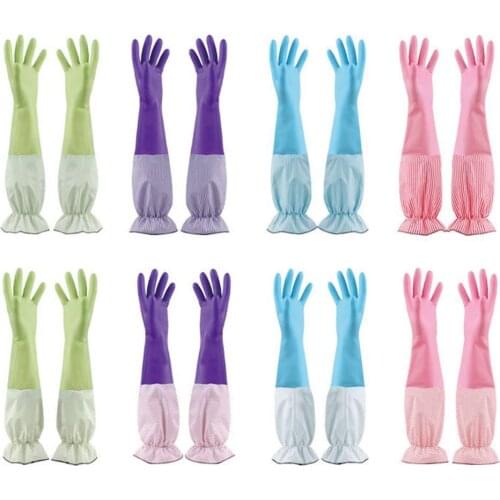 Washing Gloves Dishwashing Cleaning Rubber Durable Household Long Thickening WomenGloves Sleeve Floral Glove Waterproof Kit Q8Y6
